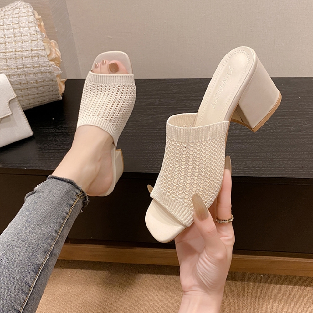 Block Heel Knit Sandals - Picture 2 of 7